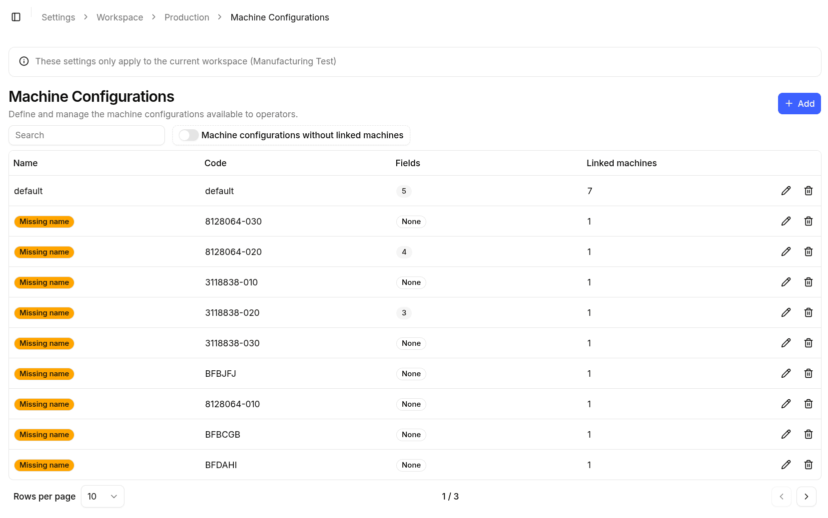 Machine Configurations Settings Overview